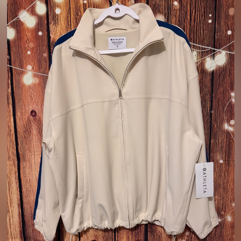 Athleta Women's MVP Track Jacket in Bone and Navy XL NWT